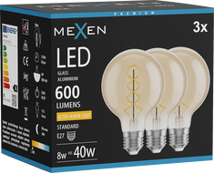 Mexen Vintis 3x LED spiralės kaitrinė lemputė E27, G80, 8W, Šilta - 2200K, 600 lm, gintaro - L165-E27-0822-50x03