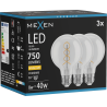 Mexen Vintis 3x Lemputė gijų spiralės LED E27, G80, 8W, Šilta - 2700K, 750 lm, skaidri - L165-E27-0827-00x03