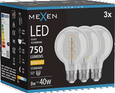 Mexen Vintis 3x Lemputė gijų spiralės LED E27, G80, 8W, Šilta - 2700K, 750 lm, skaidri - L165-E27-0827-00x03