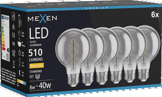 Mexen Vintis 6x LED filamentinė spiralė lemputė E27, G80, 8W, Šilta - 2700K, 510 lm, dūmų spalva - L165-E27-0827-70x06