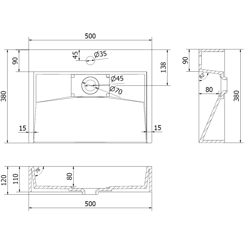 Mexen Ava stalviršinis praustuvas iš konglomerato 1/O 50 x 38 cm, baltas - 23015001
