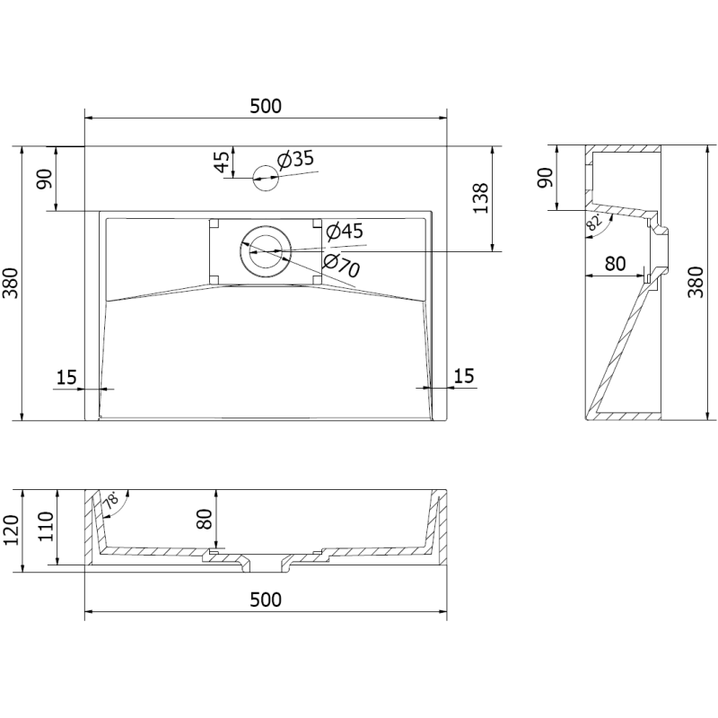 Mexen Ava stalviršio kriauklė iš konglomerato 1/O 50 x 38 cm, balta - 23015001