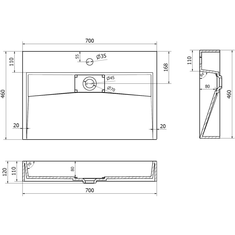 Mexen Ava stalviršio praustuvas iš konglomerato 1/O 70 x 46 cm, baltas - 23017001