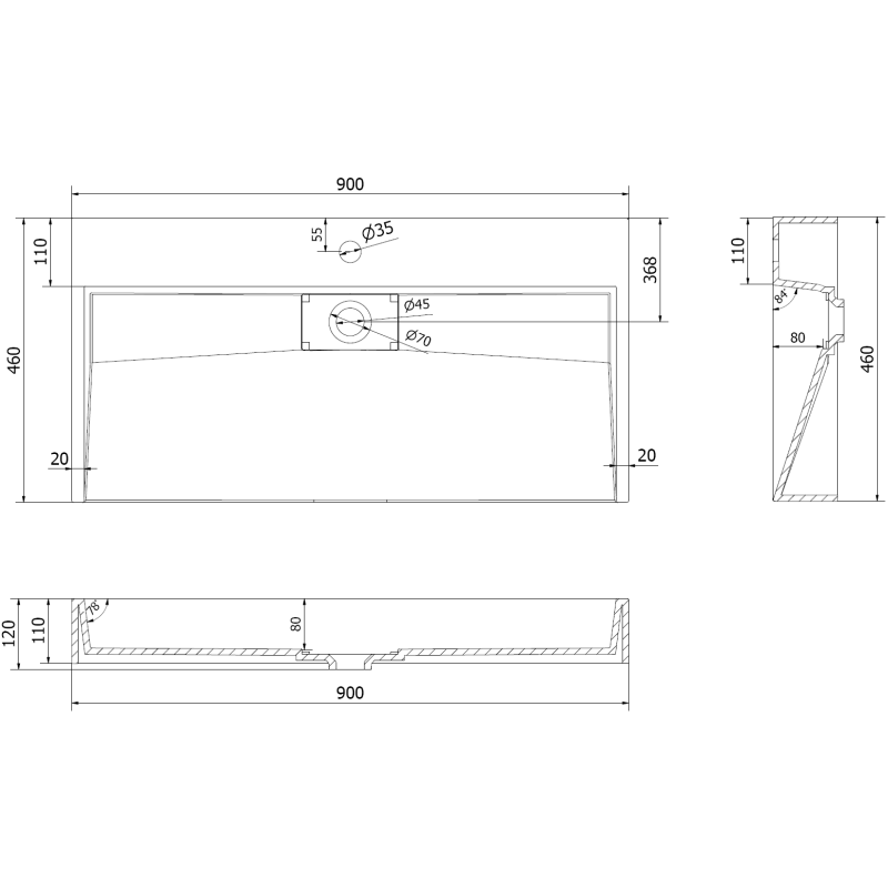 Mexen Ava antstalinis praustuvas iš konglomerato 1/O 90 x 46 cm, baltas - 23019001