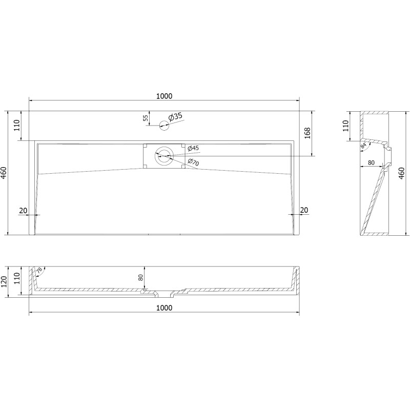 Mexen Ava Konglomeratinis stalviršio praustuvas 1/O 100 x 46 cm, baltas - 23011001