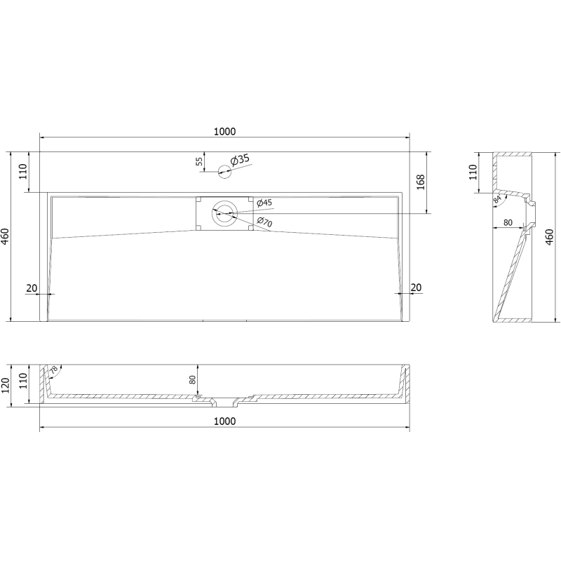Mexen Ava stalviršinis praustuvas iš konglomerato 1/O 100 x 46 cm, baltas - 23011001