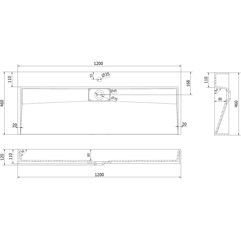 Mexen Ava stalviršio kriauklė iš konglomerato 1/O 120 x 46 cm, balta - 23011201