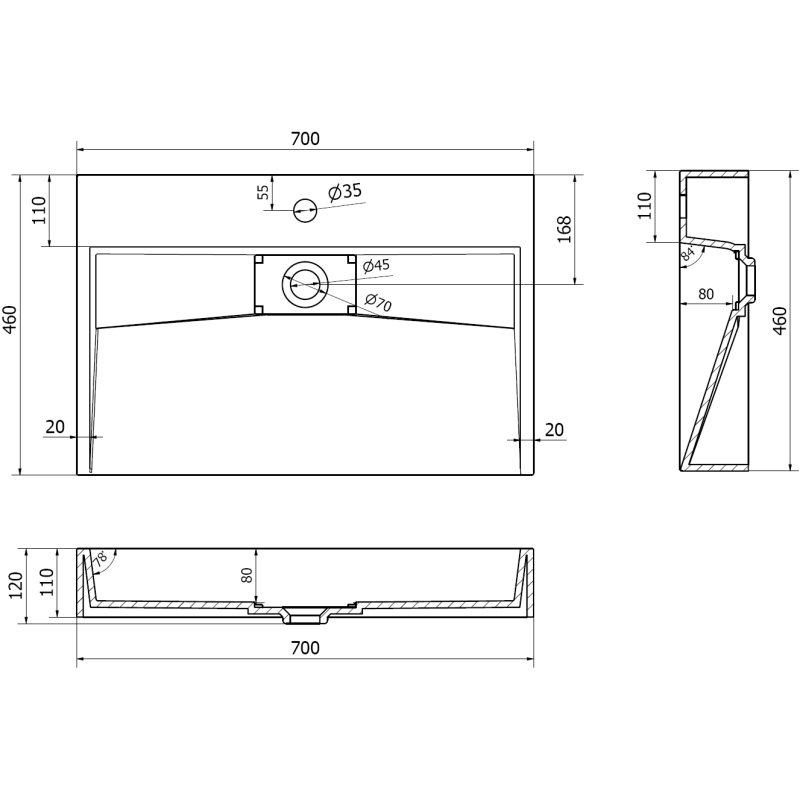 Mexen Ava stalviršinis praustuvas iš konglomerato 1/O 70 x 46 cm, juodas - 23017071
