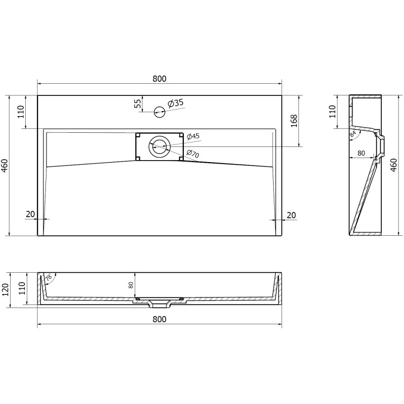 Mexen Ava stalviršio praustuvas iš konglomerato 1/O 80 x 46 cm, juodas - 23018071