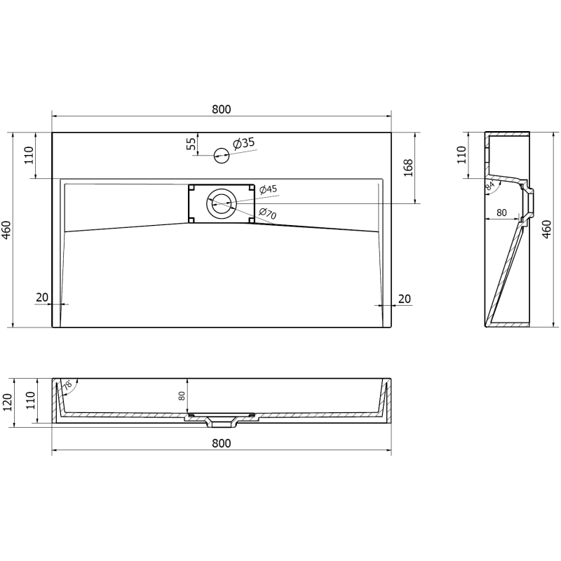 Mexen Ava stalviršio tipo praustuvas iš konglomerato 1/O 80 x 46 cm, juodas - 23018071