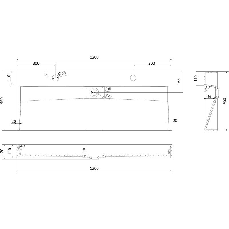 Mexen Ava stalviršio plautuvė iš konglomerato 2/O 120 x 46 cm, balta - 23011202