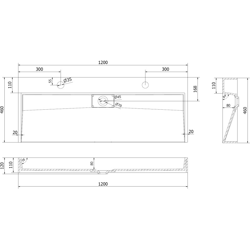 Mexen Ava stalviršinis praustuvas iš konglomerato 2/O 120 x 46 cm, juodas - 23011272