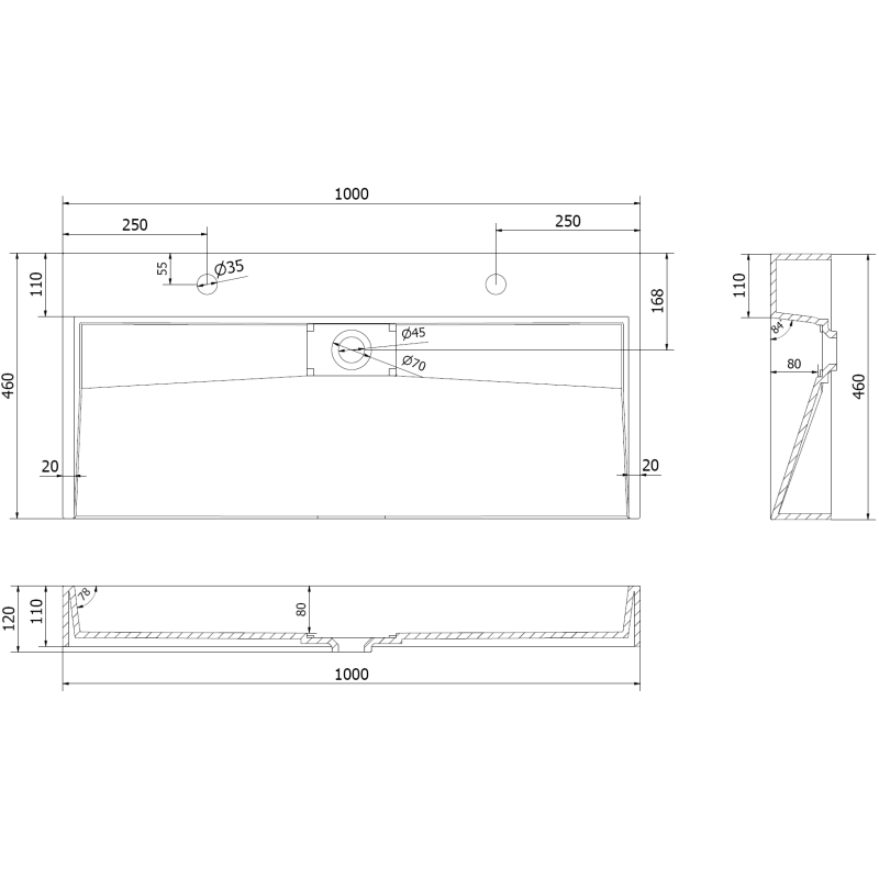 Mexen Ava stalviršio plautuvė iš konglomerato 2/O 100 x 46 cm, balta - 23011002