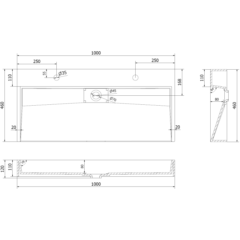 Mexen Ava stalviršio praustuvas iš konglomerato 2/O 100 x 46 cm, baltas - 23011002