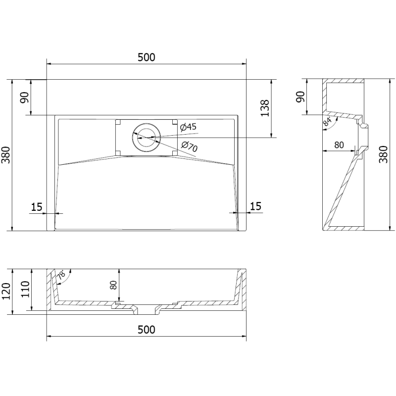 Mexen Ava stalviršio praustuvas iš konglomerato B/O 50 x 38 cm, baltas - 23015000