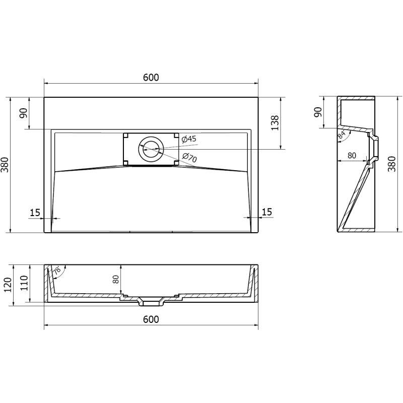 Mexen Ava praustuvas, montuojamas ant stalviršio, iš konglomerato B/O 60 x 38 cm, juodas - 23016070