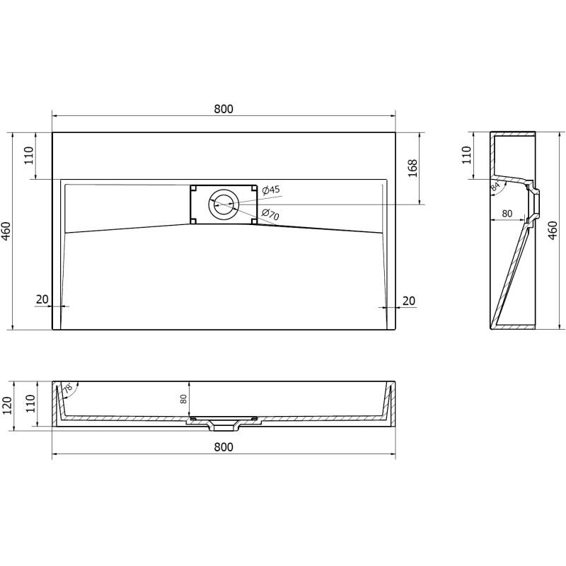 Mexen Ava baltinio konglomerato pastatomas kriauklė B/O 80 x 46 cm - 23018000