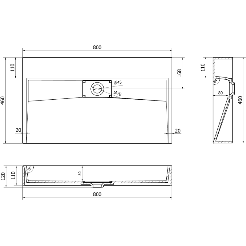 Mexen Ava stalviršio praustuvas iš konglomerato B/O 80 x 46 cm, juodas - 23018070