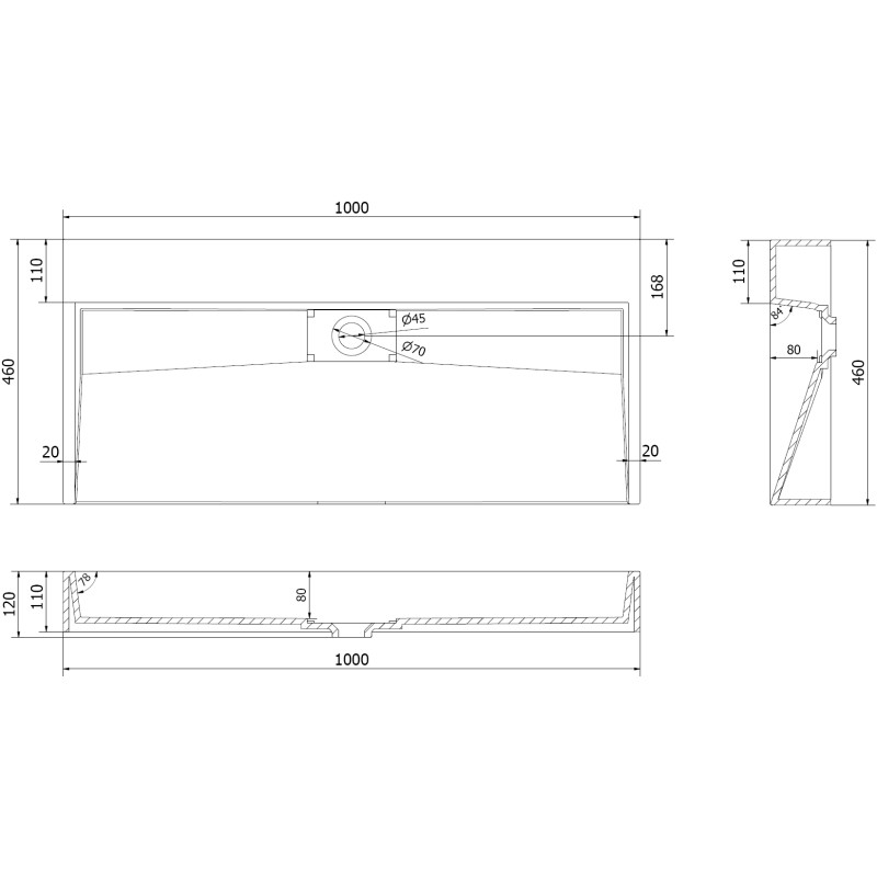 Mexen Ava stalviršinis praustuvas iš konglomerato B/O 100 x 46 cm, juodas - 23011070