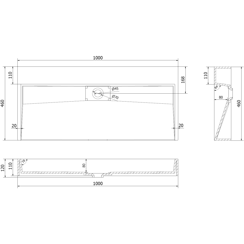 Mexen Ava stalviršio praustuvas iš konglomerato B/O 100 x 46 cm, juodas - 23011070