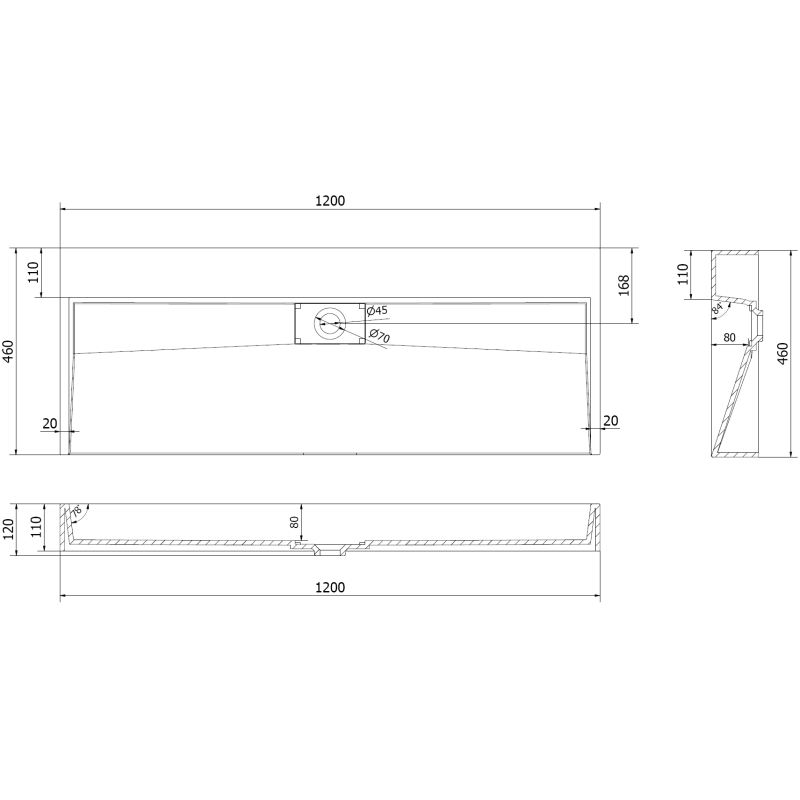 Mexen Ava stalviršio praustuvas iš konglomerato B/O 120 x 46 cm, baltas - 23011200