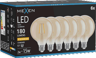Mexen Vintis 6x LED kaitrinė lemputė E27, G95, 2W, Šilta - 2200K, 180 lm, gintarinė - L157-E27-0222-50x06