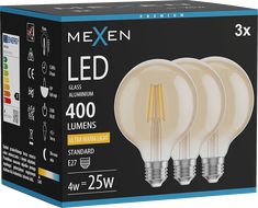 Mexen Vintis 3x LED siūlelis E27 lemputė, G95, 4W, Šilta - 2200K, 400 lm, gintarinė - L157-E27-0422-50x03