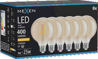 Mexen Vintis 6x LED siūlo lemputė E27, G95, 4 W, šilta - 2200 K, 400 lm, gintarinė - L157-E27-0422-50x06