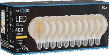 Mexen Vintis 10x LED E27 srieginė spiralė, G95, 4W, Šilta - 2200K, 400 lm, gintarinė - L157-E27-0422-50x10