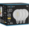 Mexen Vintis 3x LED filamentinė lemputė E27, G95, 4W, Šilta - 2700K, 470 lm, skaidri - L157-E27-0427-00x03