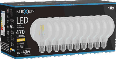 Mexen Vintis 10x LED siūlelio lemputė E27, G95, 4W, Šilta - 2700K, 470 lm, skaidri - L157-E27-0427-00x10