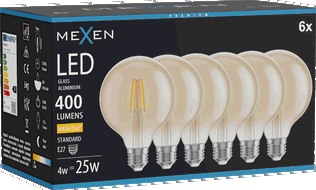 Mexen Vintis 6x LED siūlinė lemputė E27, G95, 4W, Šilta - 2700K, 400 lm, ambra - L157-E27-0427-50x06