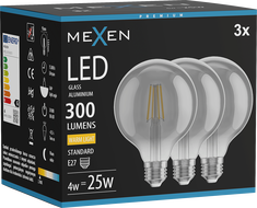 Mexen Vintis 3x LED filamentinė lemputė E27, G95, 4W, Šilta - 2700K, 300 lm, dūmų spalva - L157-E27-0427-70x03