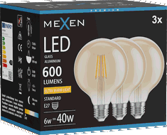 Mexen Vintis 3x LED pluošto lemputė E27, G95, 6W, Šilta - 2200K, 600 lm, gintarinė - L157-E27-0622-50x03