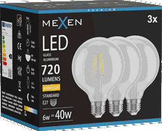 Mexen Vintis 3x LED gijų lemputė E27, G95, 6W, Šilta - 2700K, 720 lm, skaidri - L157-E27-0627-00x03