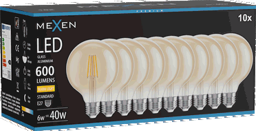 Mexen Vintis 10x LED gijų lemputė E27, G95, 6W, Šilta - 2700K, 600 lm, gintaro - L157-E27-0627-50x10