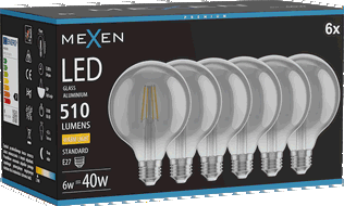 Mexen Vintis 6x LED gijų lemputė E27, G95, 6W, šilta - 2700K, 510 lm, dūminė - L157-E27-0627-70x06