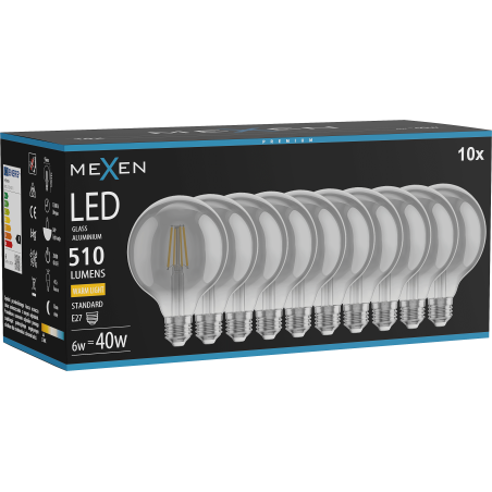 Mexen Vintis 10x LED gijų lemputė E27, G95, 6W, Šilta - 2700K, 510 lm, smoke - L157-E27-0627-70x10