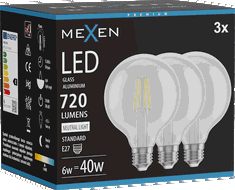 Mexen Vintis 3x LED filamento lemputė E27, G95, 6W, Neutrali - 4000K, 720 lm, skaidri - L157-E27-0640-00x03