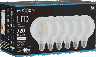 Mexen Vintis 6x LED gijų lemputė E27, G95, 6W, Neutrali - 4000K, 720 lm, skaidri - L157-E27-0640-00x06