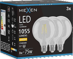 Mexen Vintis 3x LED filamentinė lemputė E27, G95, 8W, Šilta - 2700K, 1055 lm, skaidri - L157-E27-0827-00x03