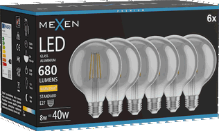 Mexen Vintis 6x LED kaitinamosios lemputės E27, G95, 8W, Šilta - 2700K, 680 lm, dūminė - L157-E27-0827-70x06