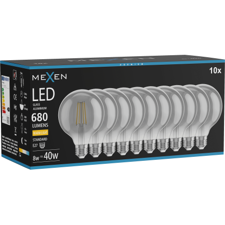 Mexen Vintis 10x kaitinimo siūlelio LED lemputė E27, G95, 8W, Šilta - 2700K, 680 lm, dūminė - L157-E27-0827-70x10