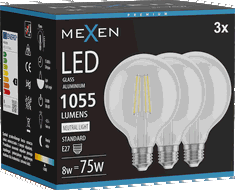 Mexen Vintis 3x LED filamento lemputė E27, G95, 8W, Neutrali - 4000K, 1055 lm, skaidri - L157-E27-0840-00x03