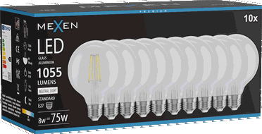 Mexen Vintis 10x LED gijų lemputė E27, G95, 8W, Neutrali - 4000K, 1055 lm, skaidri - L157-E27-0840-00x10