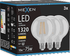 Mexen Vintis 3x LED lemputė su siūliniu kaitinimu E27, G95, 10W, Šilta - 2700K, 1320 lm, skaidri - L157-E27-1027-00x03