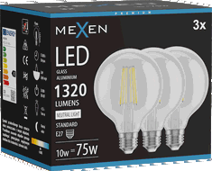 Mexen Vintis 3x LED filamento lempa E27, G95, 10W, Neutrali - 4000K, 1320 lm, skaidri - L157-E27-1040-00x03