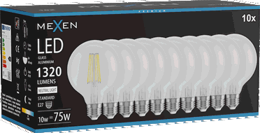 Mexen Vintis 10x LED siūlų lemputė E27, G95, 10W, Neutrali - 4000K, 1320 lm, skaidri - L157-E27-1040-00x10