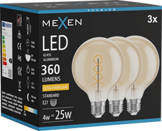 Mexen Vintis 3x LED spiralės kaitinamoji lemputė E27, G95, 4W, Šilta - 2200K, 360 lm, gintarinė - L167-E27-0422-50x03