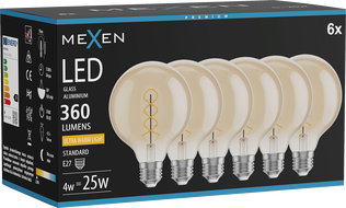 Mexen Vintis 6x LED gijų spiralinė lemputė E27, G95, 4W, Šilta - 2200K, 360 lm, gintarinė - L167-E27-0422-50x06